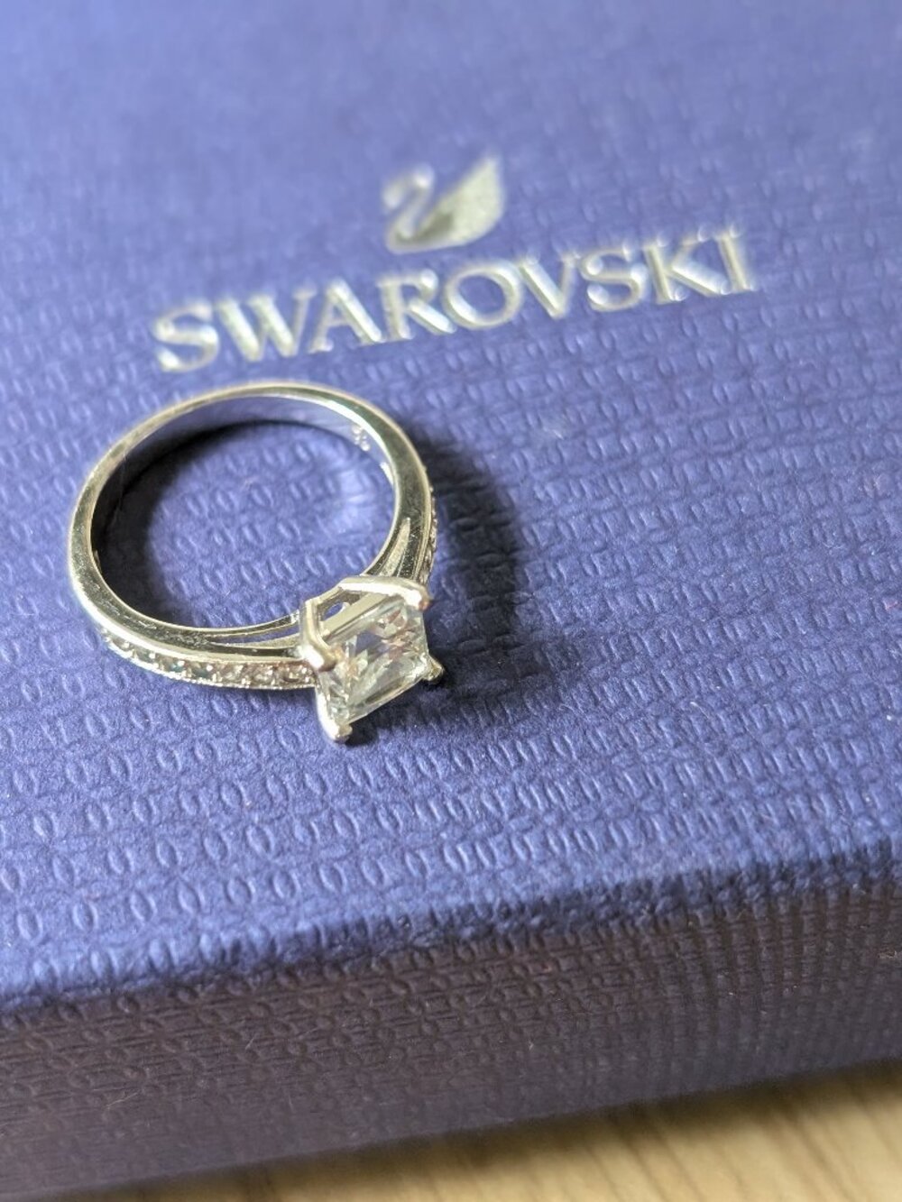 Swarovski Attract Princess/Square Cut Crystal Engagement Style Ring - Size 52 /